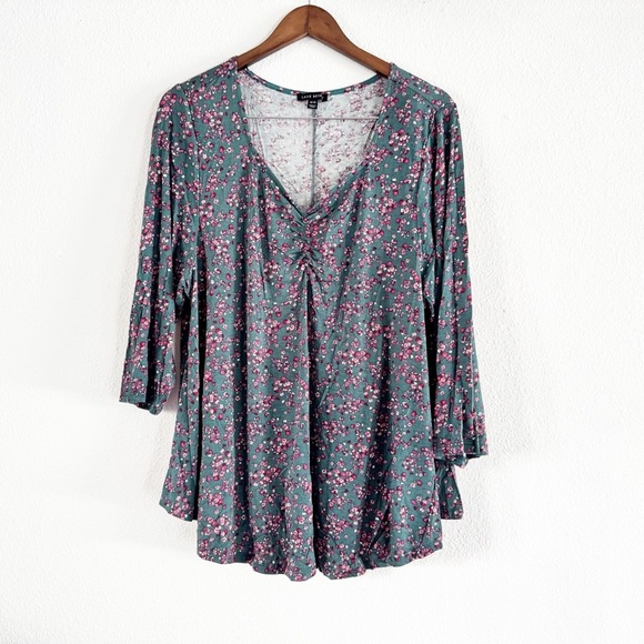 Sweetheart Neck Max Swing Tee Luna Floral Cinch Front Lane Bryant Size 18/20 - Picture 2 of 11